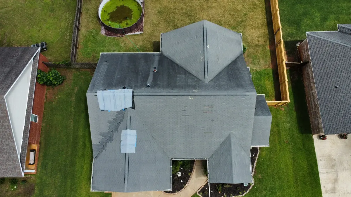 Storm-damaged roof documented before repair by Cornerstone