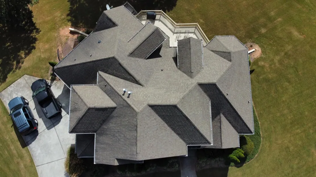 Aerial view of a completed roof