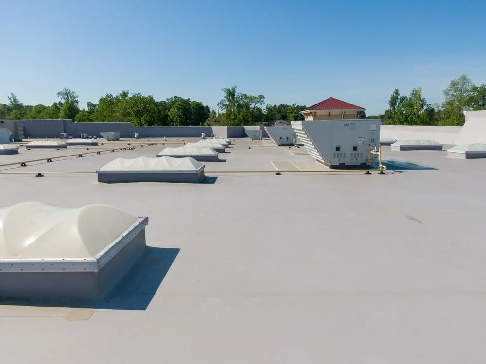 A completed low-slope commercial roof